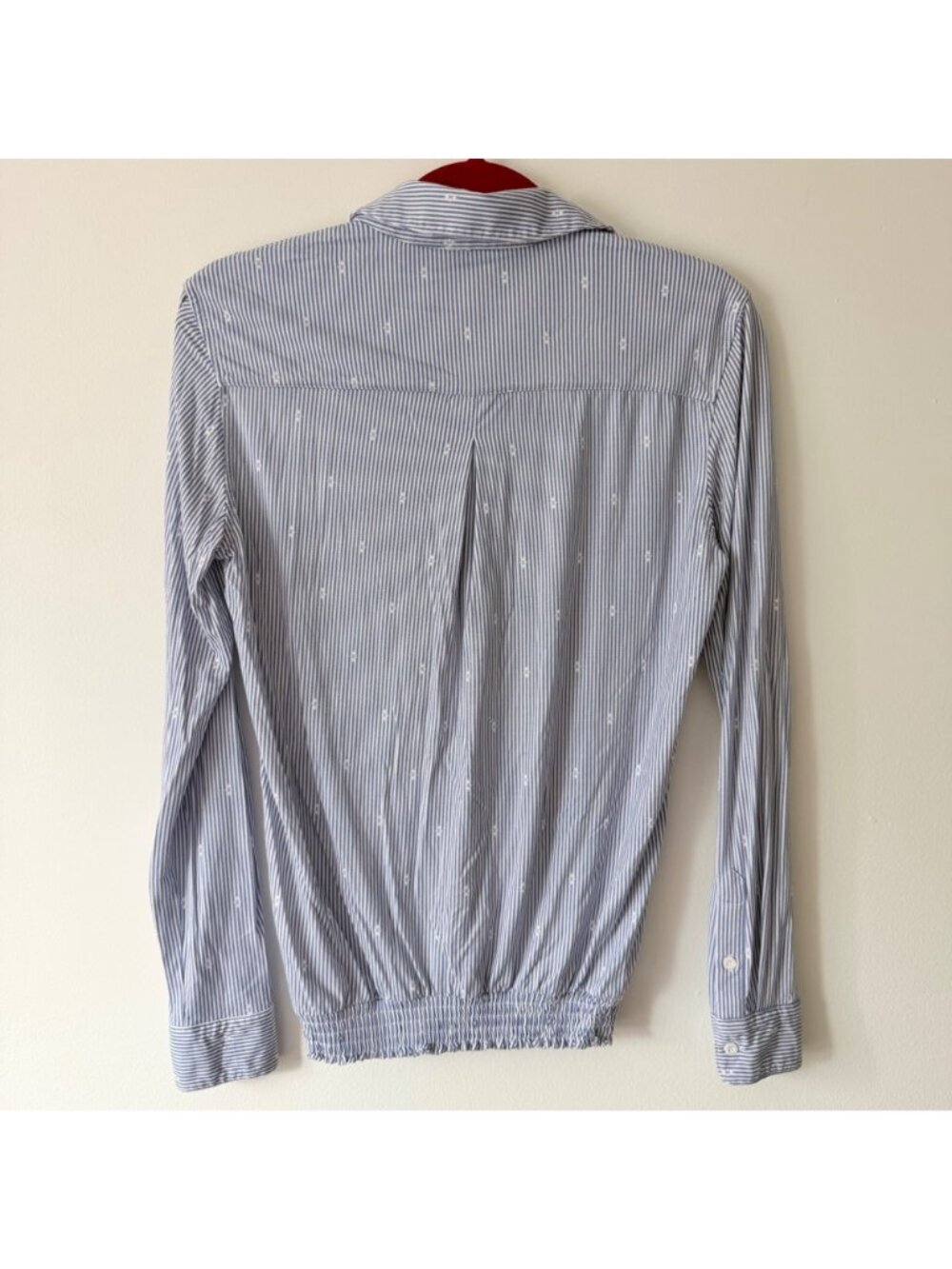 Buttercloth Icy Bamboo Pre-Tucked Fit Blue White Striped Collared Shirt Small - Picture 2 of 4